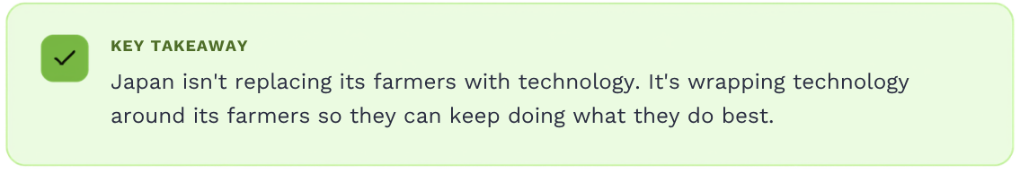 Japan isnt replacing farmers with technoclogy but wrapping technical around its farmers