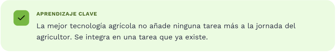 Aprendizaje clave: la mejor tecnología agrícola no añade tareas al agricultor sino que se integra en las que ya existen